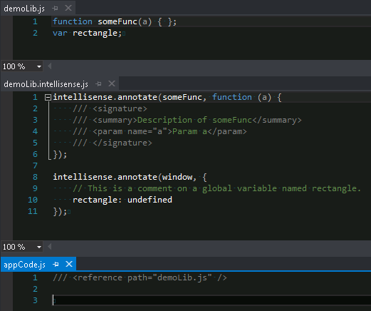 Visual Studio 2012, JavaScript Intellisense example 1
