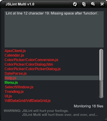 JSLint Multi v1.0 skærmbillede